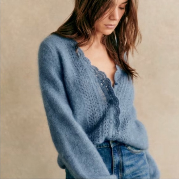 Sézane Angelie Cardigan NWT XXS Vintage Blue - Picture 2 of 10